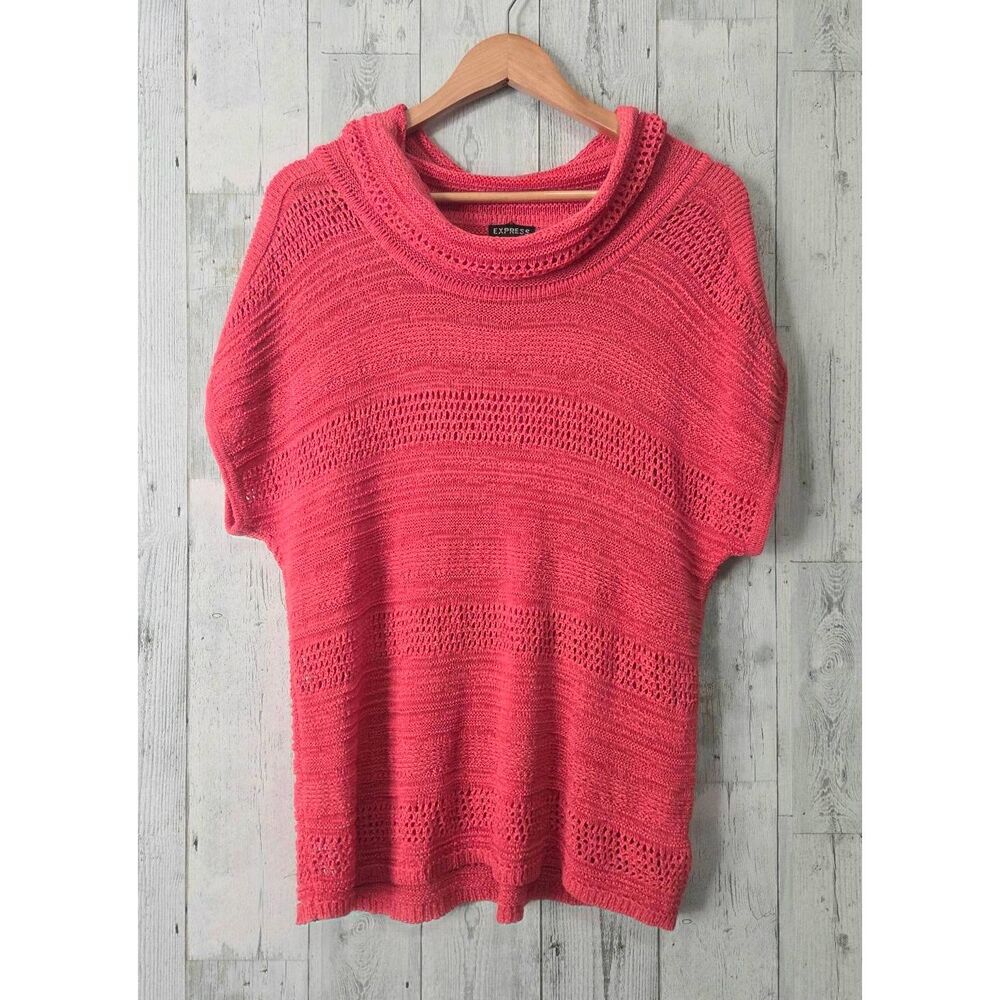 VTG Express Open Knit Cowl Neck Short Sleeve Sweater Sz. L